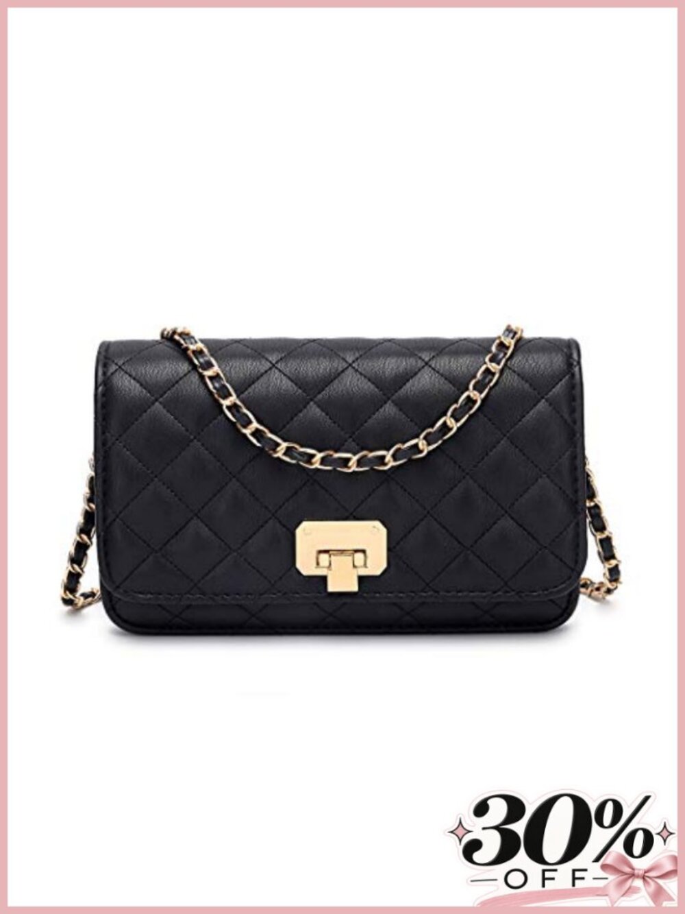 PU Leather Quilted Crossbody Shoulder Bag with Chain Strap